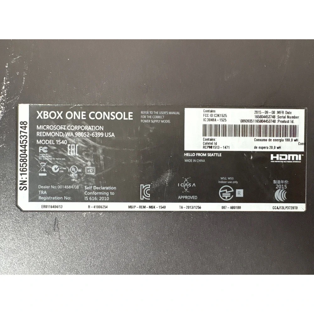 Microsoft Xbox One Model 1540 Black Console For Parts or Repair No HDMI Output